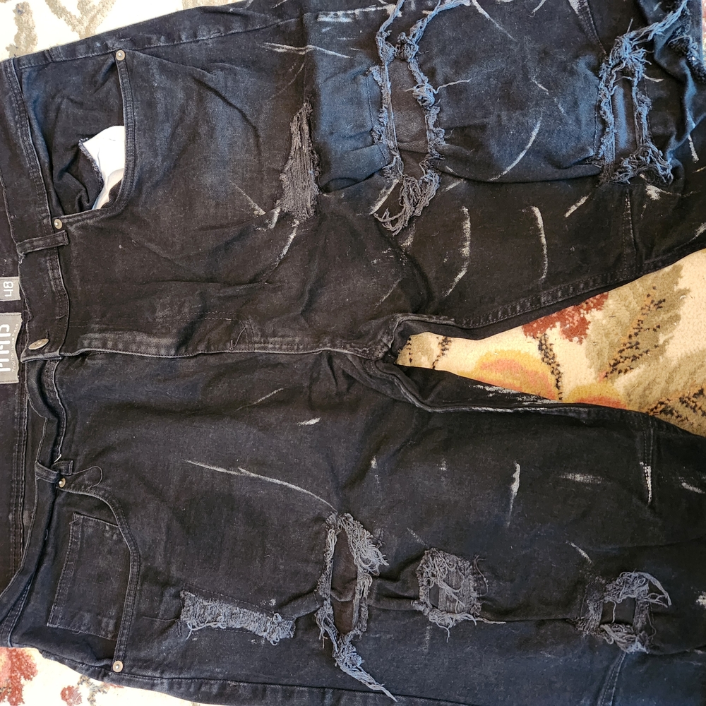 Mens Distressed Black Jeans Shorts - Picture 3 of 8